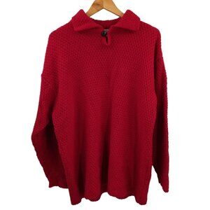 Vintage Connemara Woolen Mills Irish Wool Red Collared Pullover Sweater Size XL